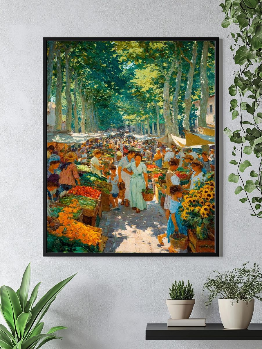 Sunlit Market Avenue Impressionist Poster. — room view 4