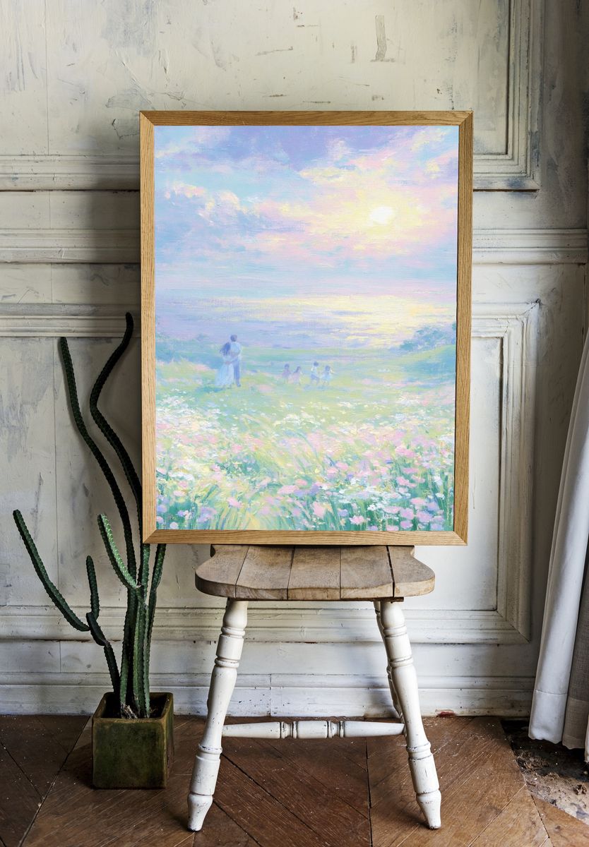 Pastel Meadow Dreamscape Print. room preview