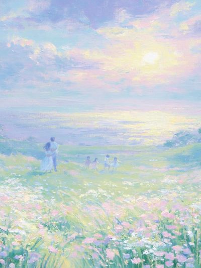 Pastel Meadow Dreamscape Print. poster