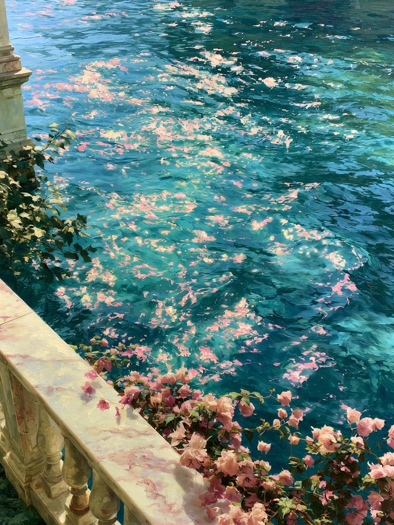 Sunlit Canal Blossoms Fine-Art Print. poster — fine-art art