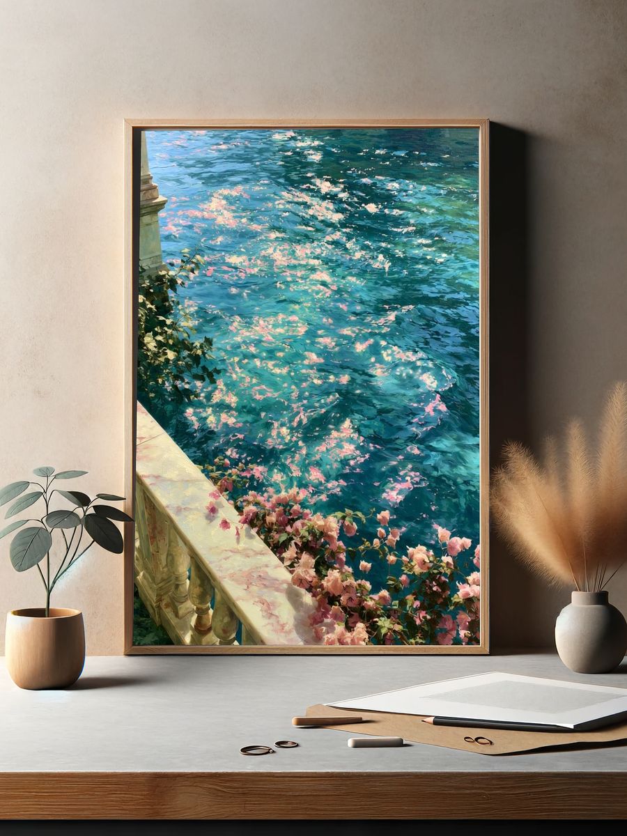 Sunlit Canal Blossoms Fine-Art Print. — room view 2