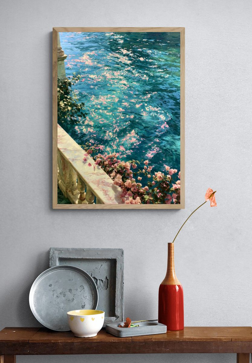 Sunlit Canal Blossoms Fine-Art Print. — room view 3