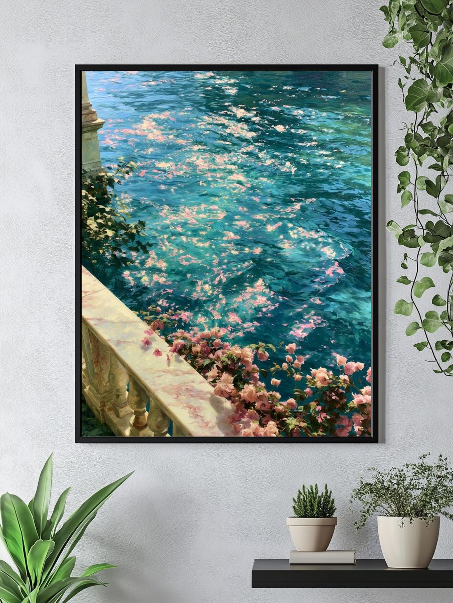 Sunlit Canal Blossoms Fine-Art Print. — room view 4