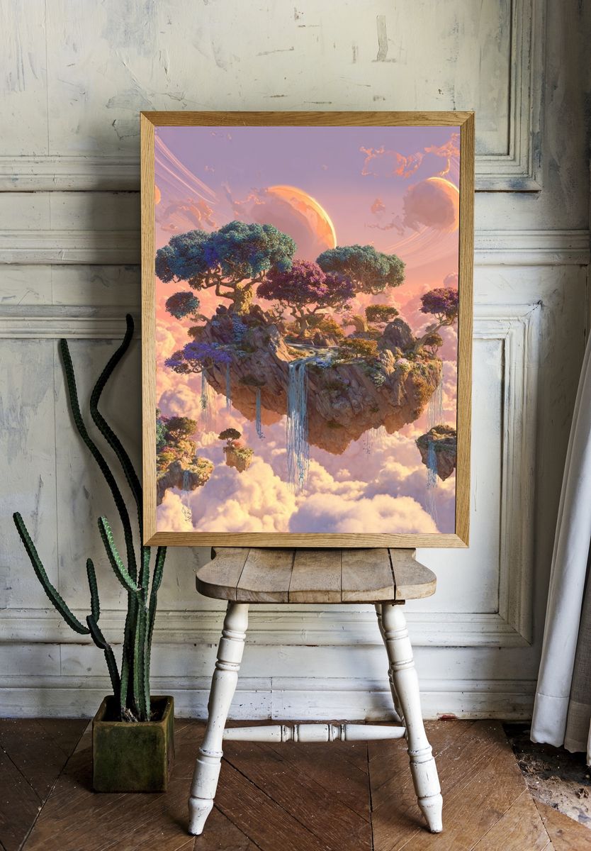 Floating Islands in a Dreamy Sky Poster. — room view 1