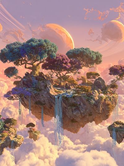Floating Islands in a Dreamy Sky Poster. poster
