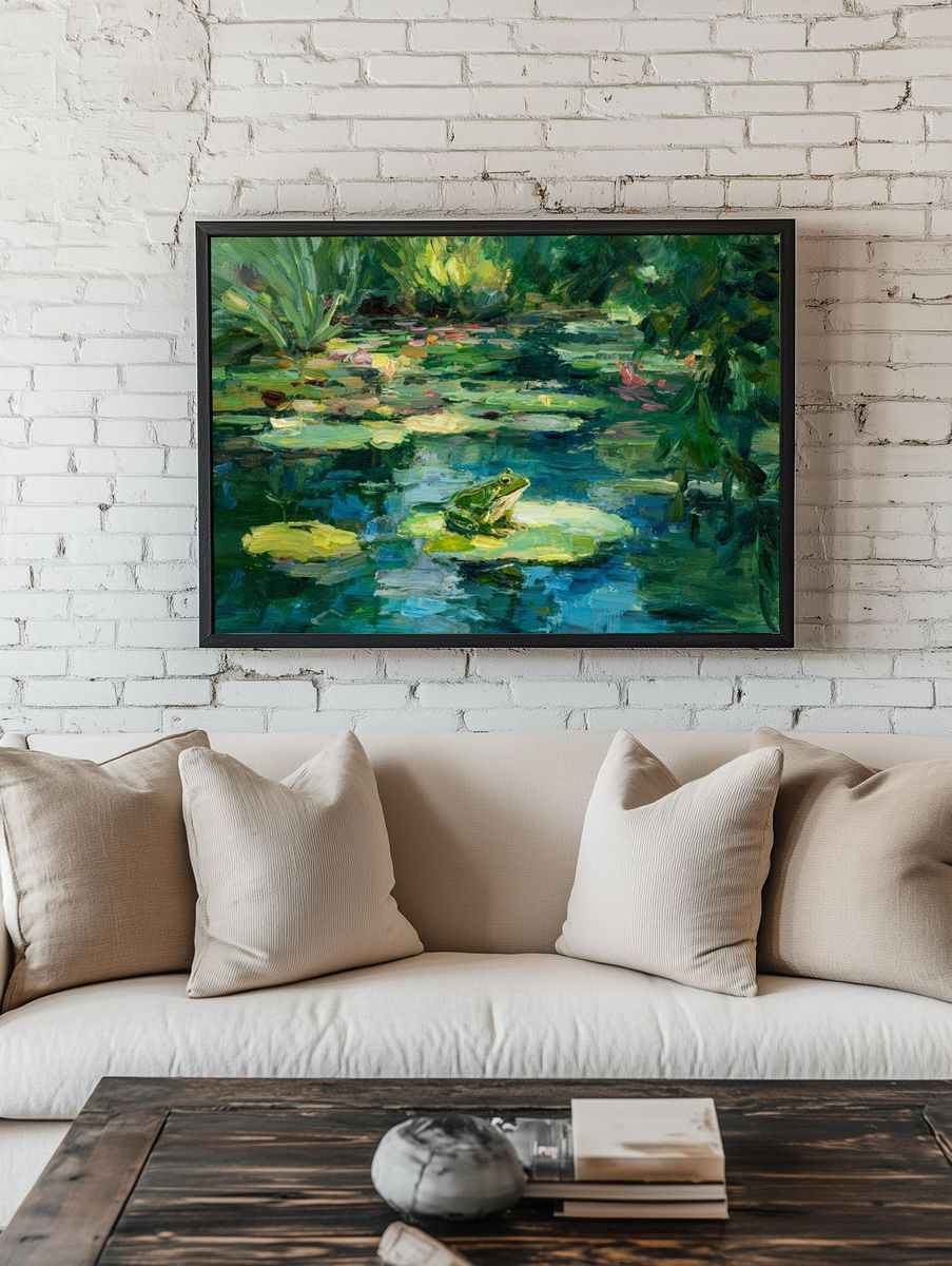 Lily Pond Frog Impressionist Poster. — room view 1
