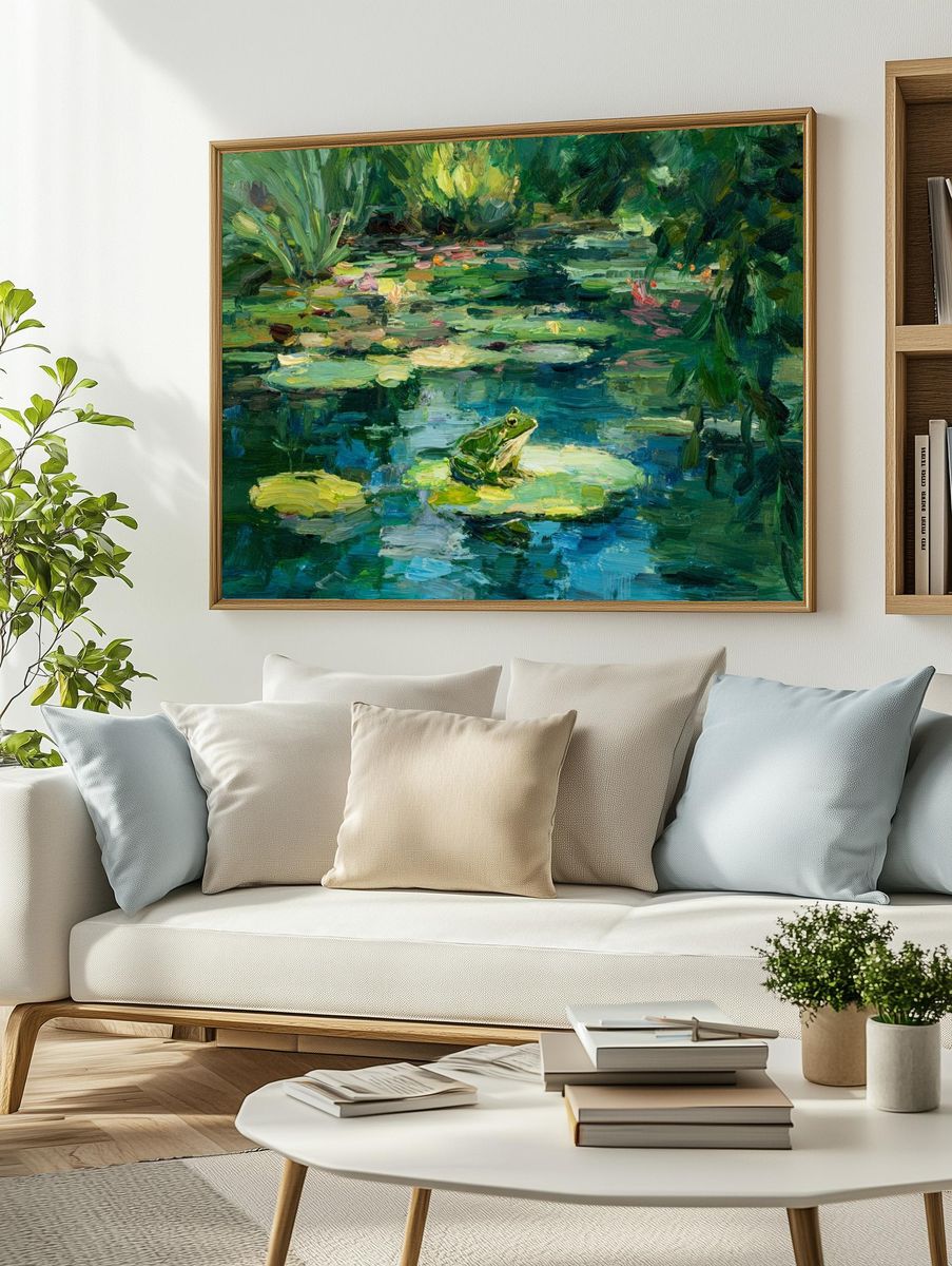 Lily Pond Frog Impressionist Poster. — room view 2