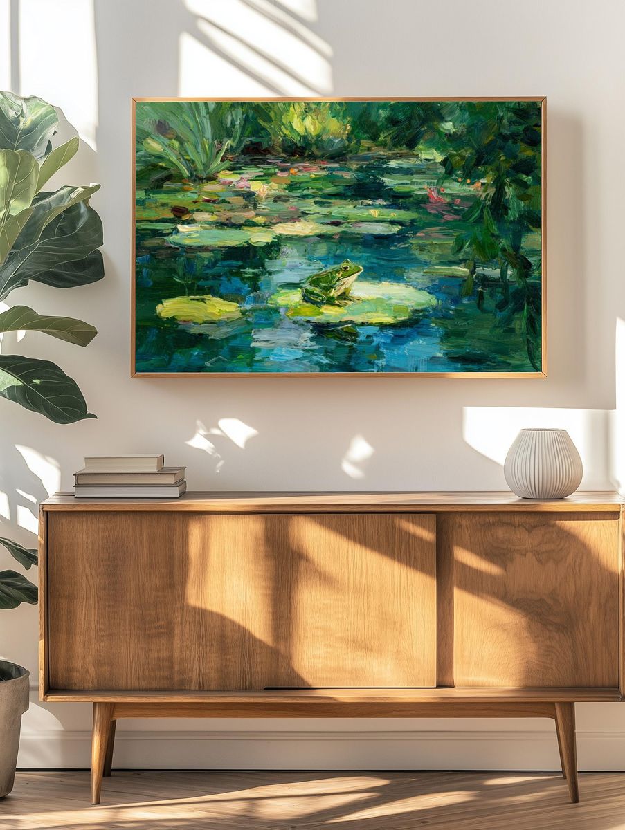 Lily Pond Frog Impressionist Poster. — room view 3