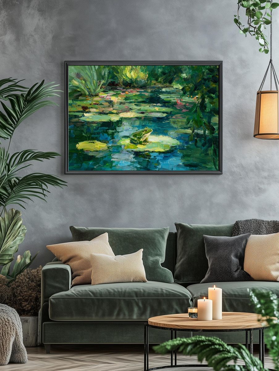 Lily Pond Frog Impressionist Poster. — room view 4