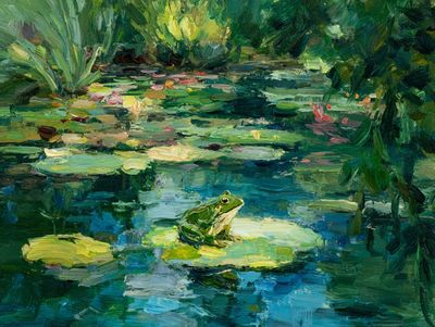 Lily Pond Frog Impressionist Poster. poster print