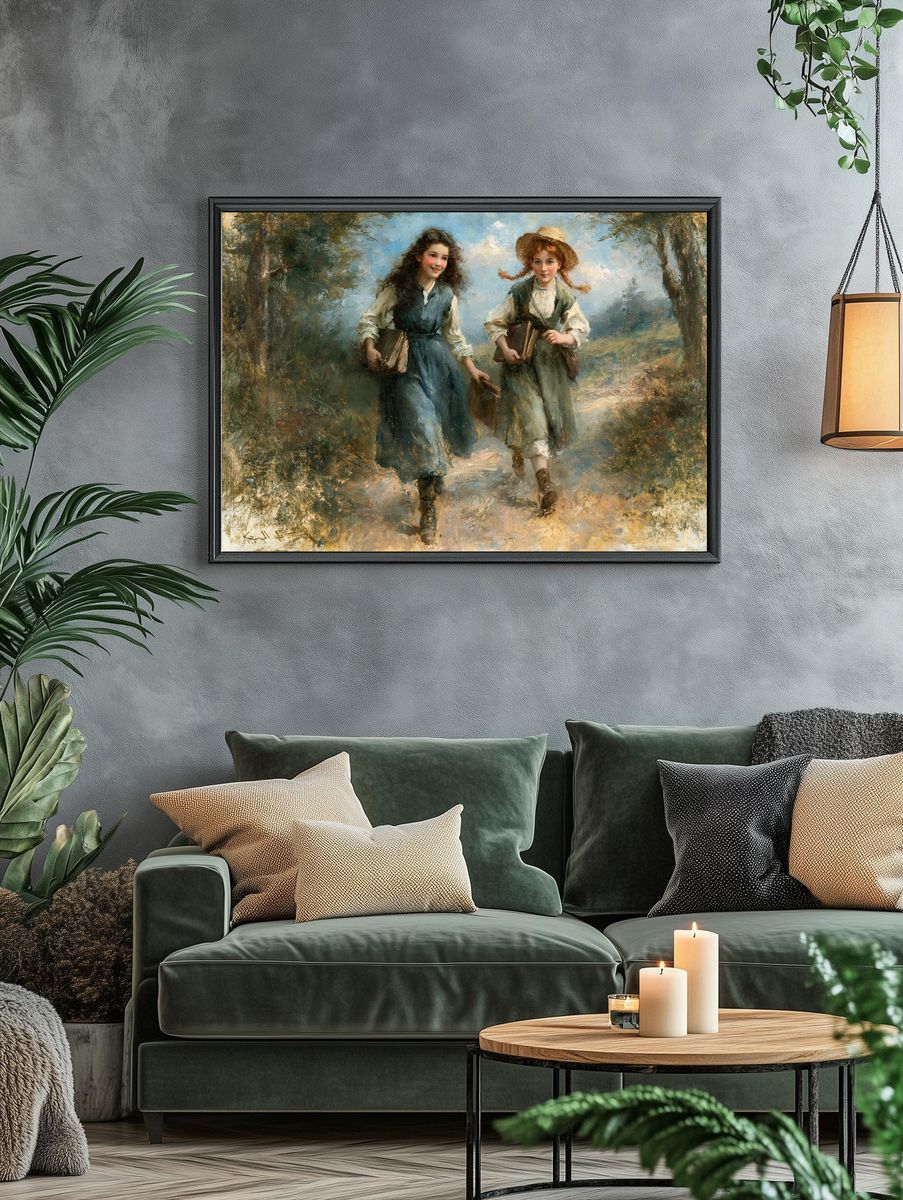Girls Walking with Books Print. — room view 4