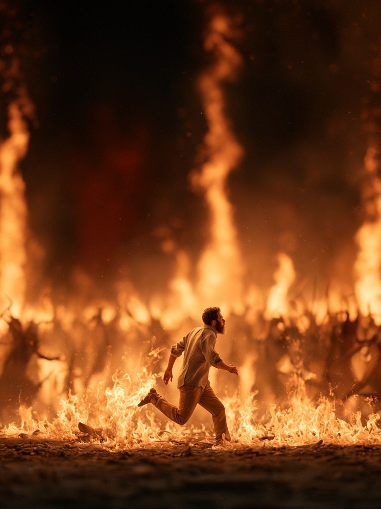 Man Running Through Fire Poster. poster detail