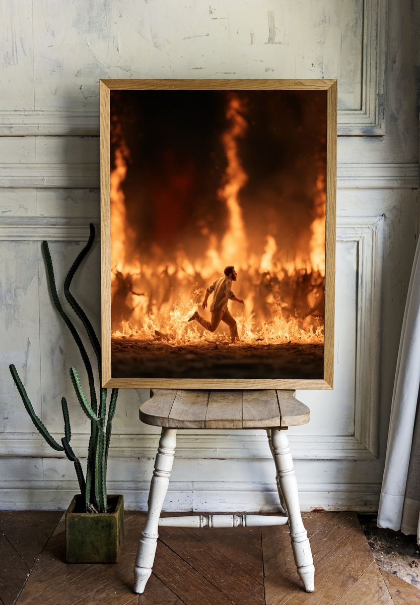 Man Running Through Fire Poster. — room view 1