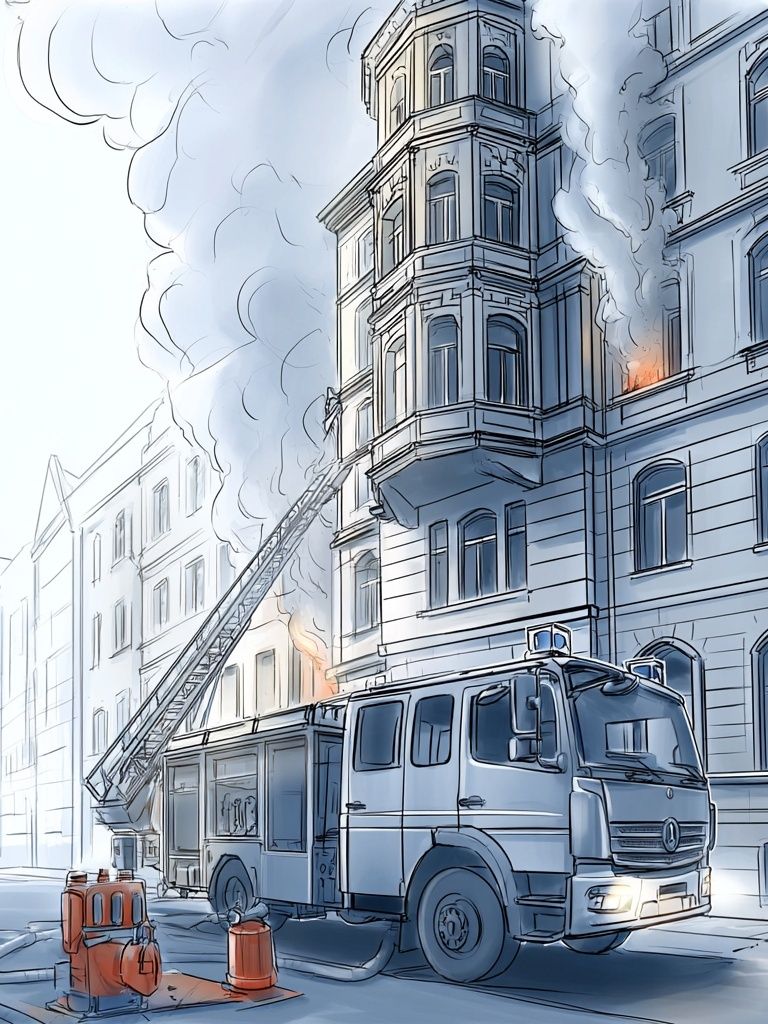 Fire Truck City Rescue Illustration Poster. poster — illustration art