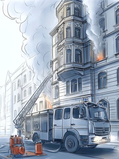 Fire Truck City Rescue Illustration Poster. poster