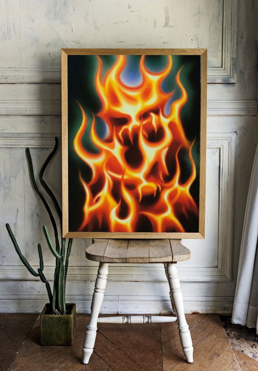 Flaming Skull Illustration Poster. room preview