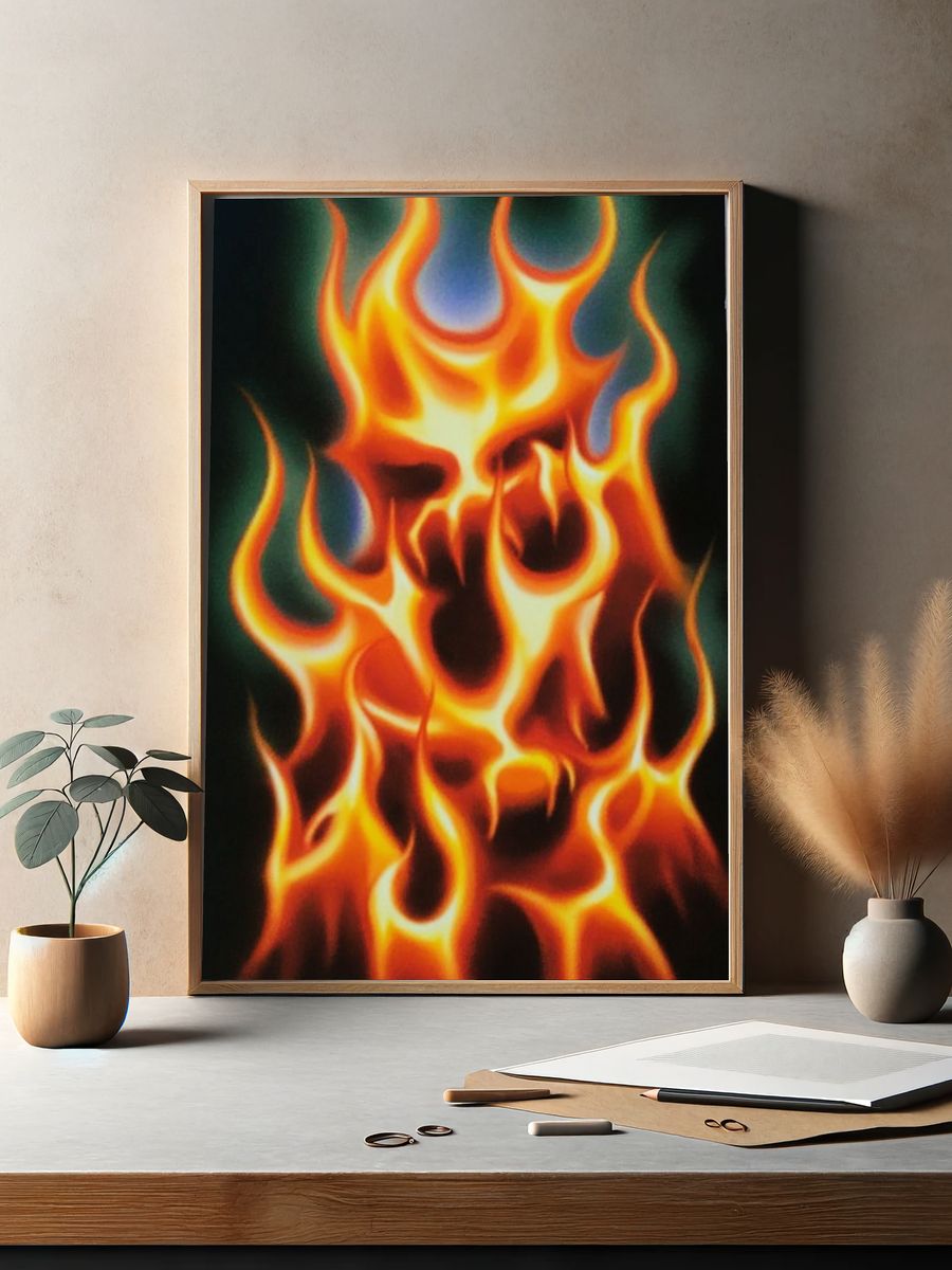 Flaming Skull Illustration Poster. — room view 2
