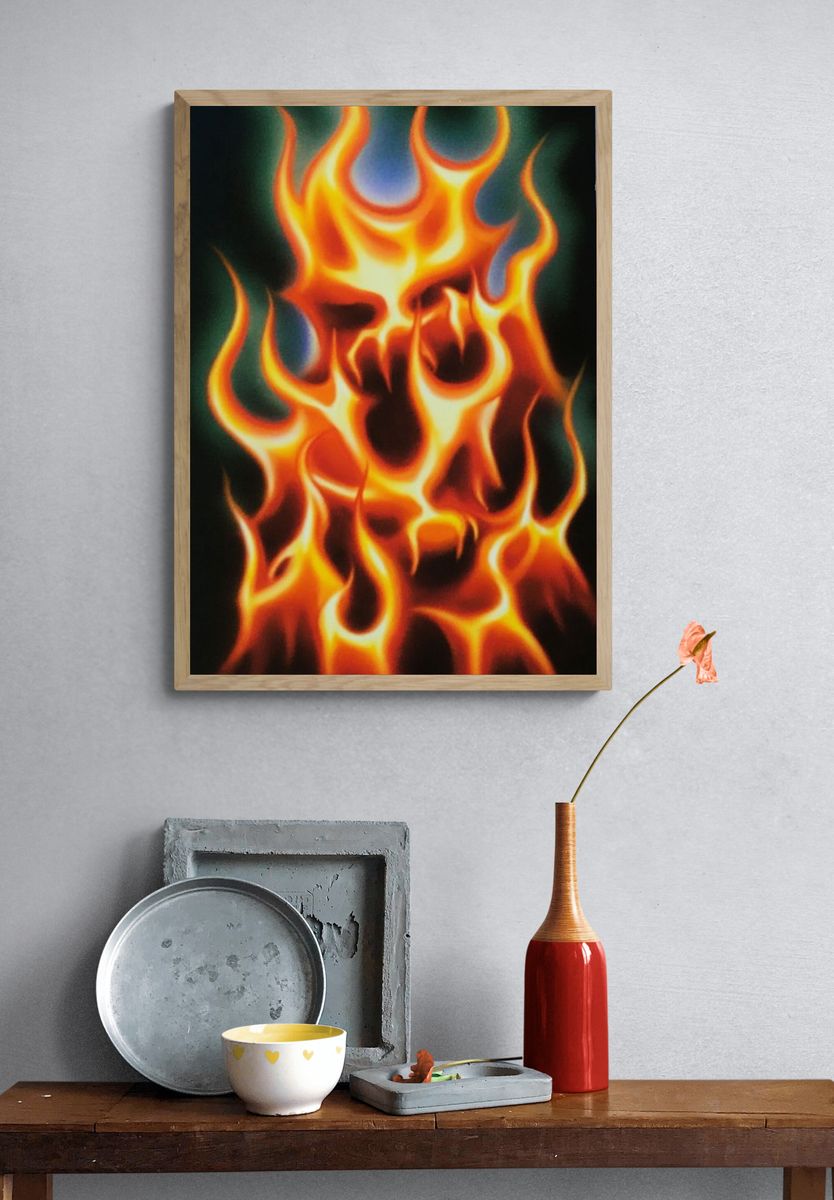 Flaming Skull Illustration Poster. — room view 3