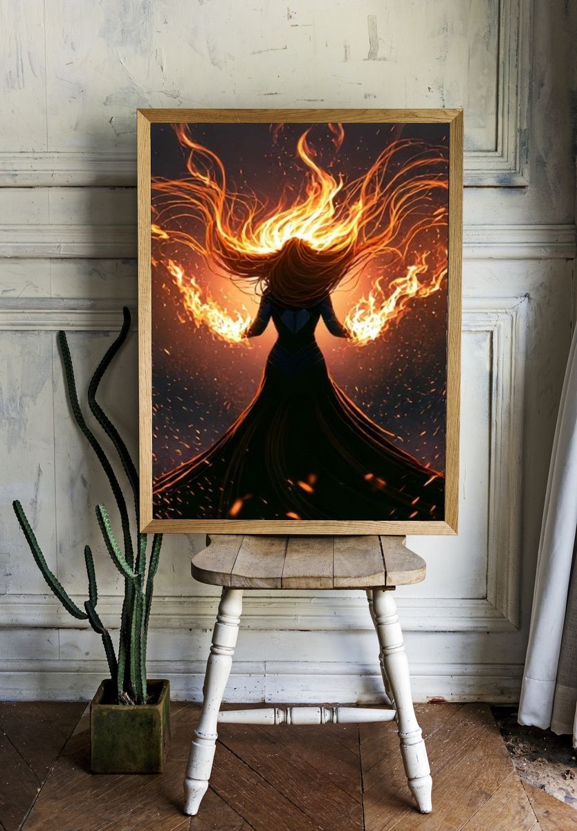 Fire Dancer Digital Art Poster. room preview