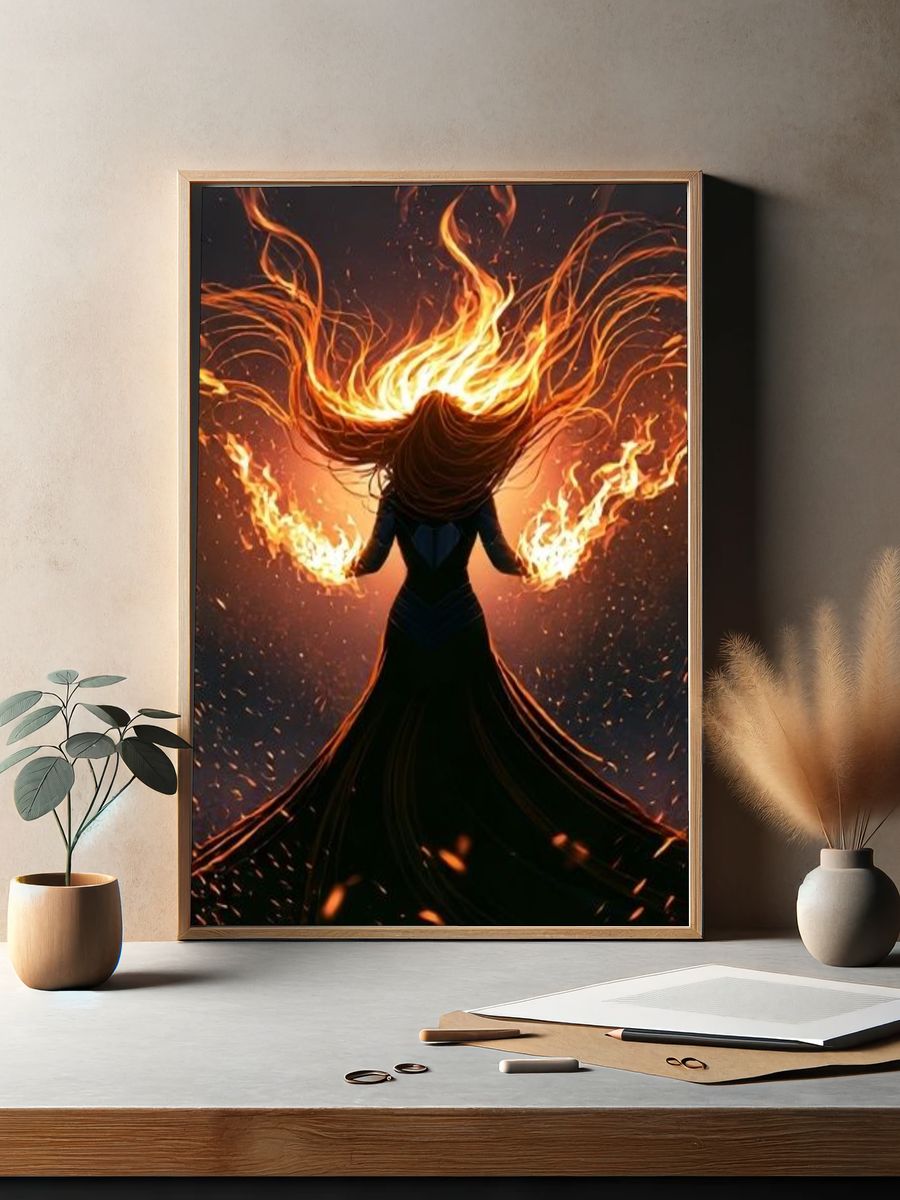 Fire Dancer Digital Art Poster. — room view 2