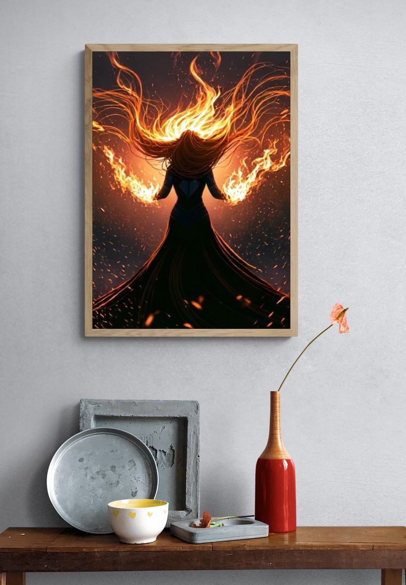 Fire Dancer Digital Art Poster. — room view 3