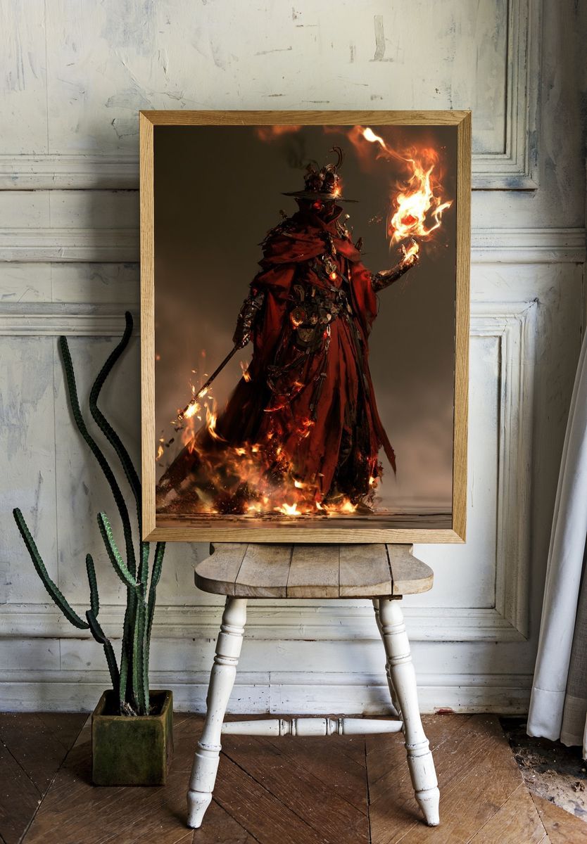 Flame-Wreathed Sorcerer Digital Art Poster. room preview