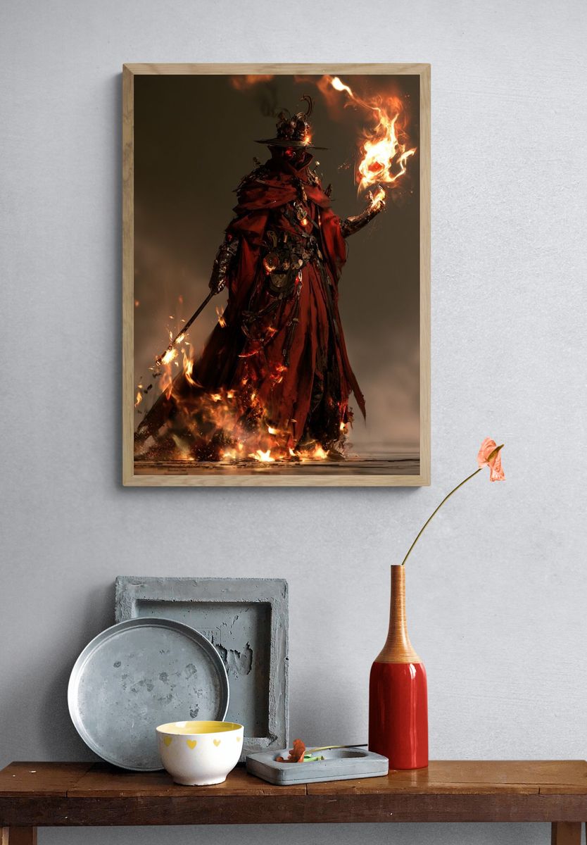 Flame-Wreathed Sorcerer Digital Art Poster. — room view 3