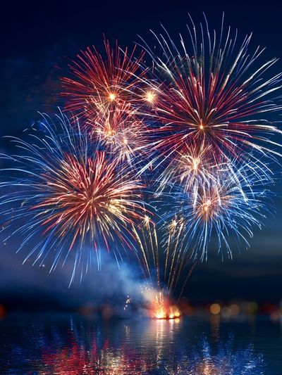 Fireworks Over Water Photography Poster.