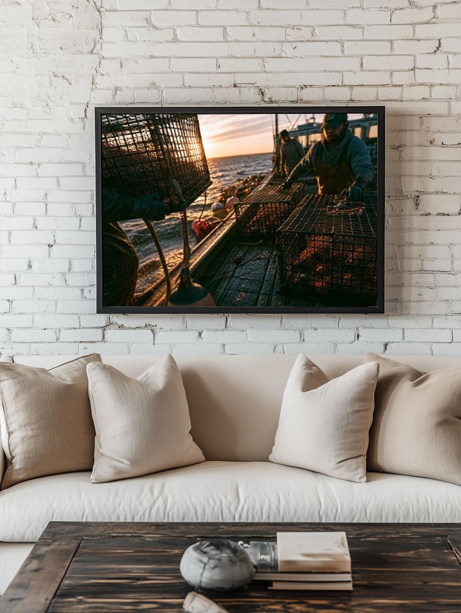 Fishing Boat at Sunset Photography Poster. room preview