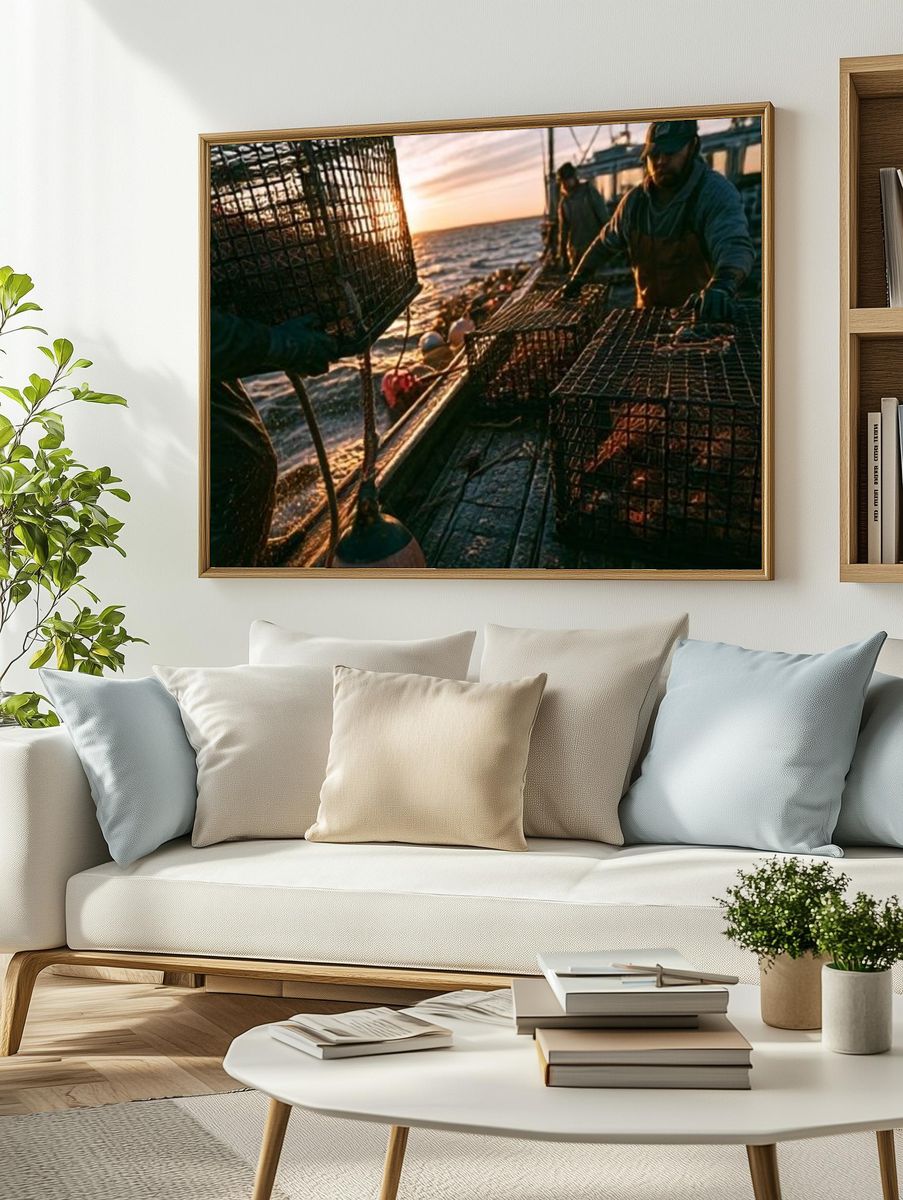 Fishing Boat at Sunset Photography Poster. — room view 2