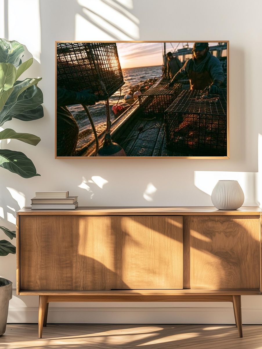 Fishing Boat at Sunset Photography Poster. — room view 3