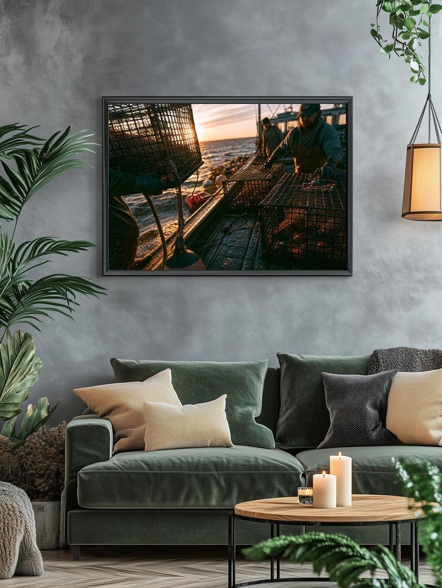 Fishing Boat at Sunset Photography Poster. — room view 4