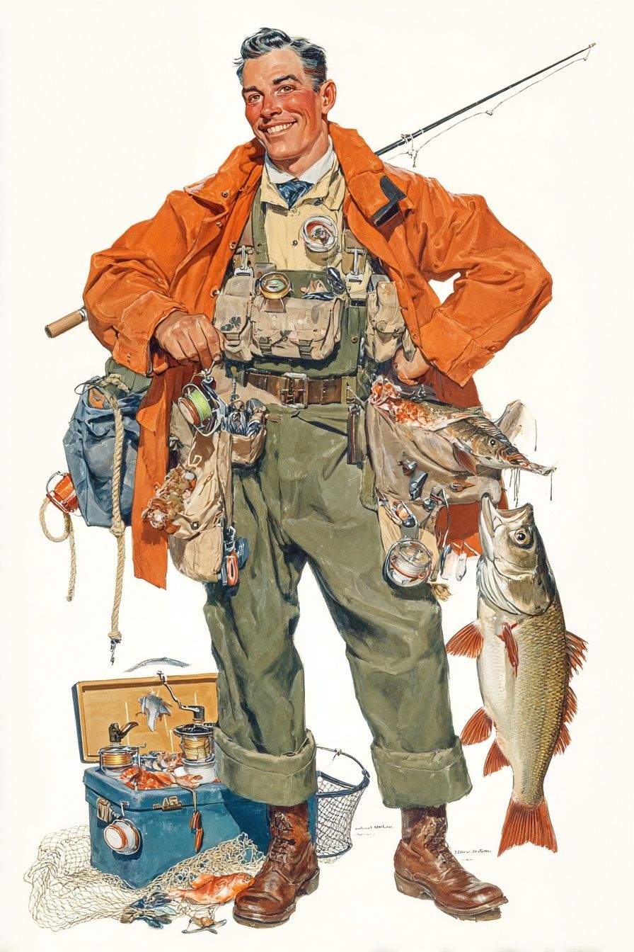 Happy Fisherman — Vintage Print. poster — vintage art