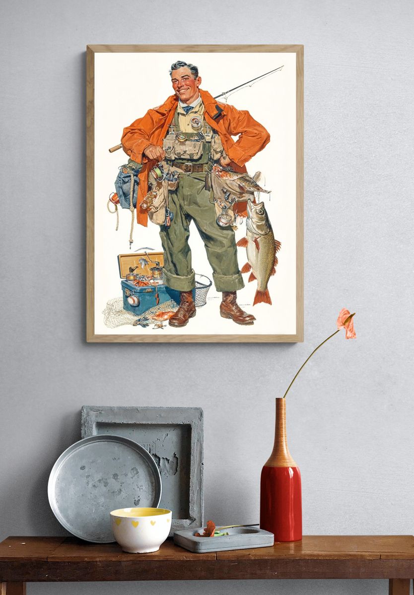Happy Fisherman — Vintage Print. — room view 3
