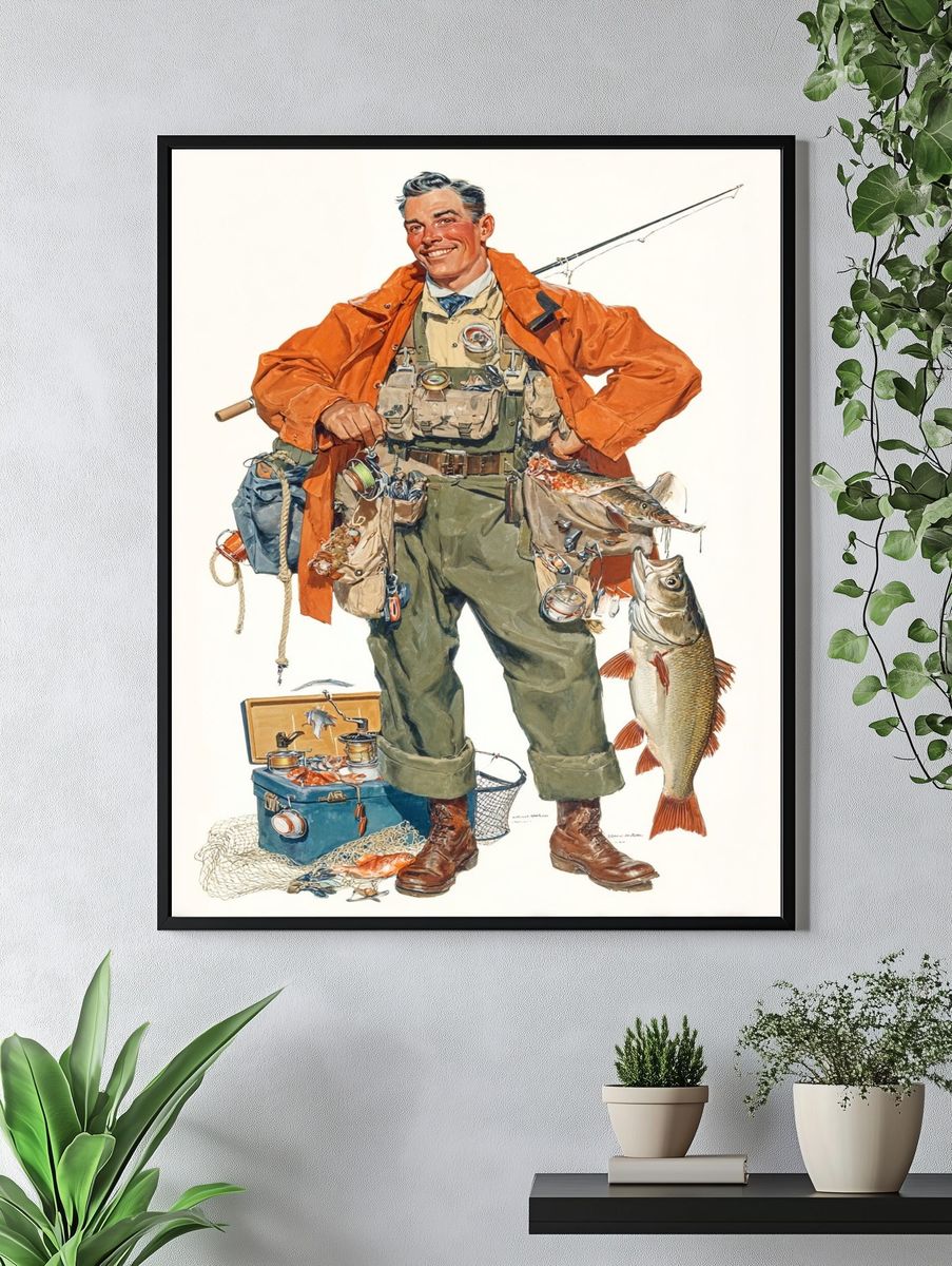 Happy Fisherman — Vintage Print. — room view 4