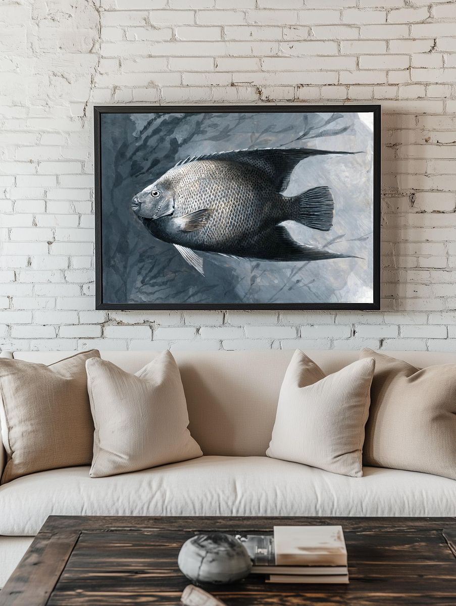 Silver Fish Illustration Poster. — room view 1
