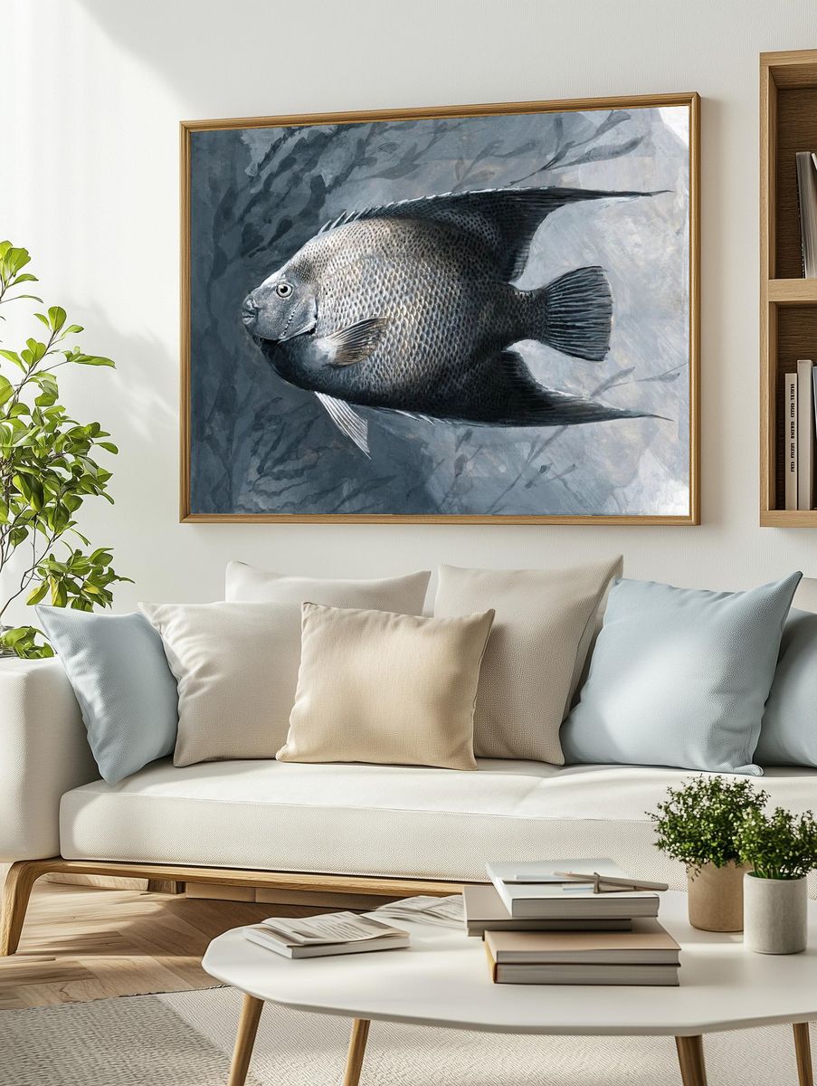 Silver Fish Illustration Poster. — room view 2