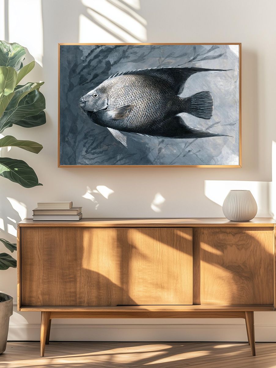 Silver Fish Illustration Poster. — room view 3