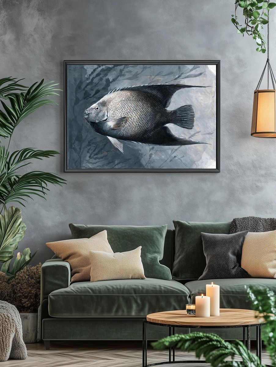 Silver Fish Illustration Poster. — room view 4