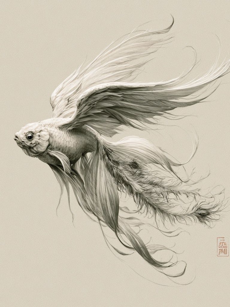 Flying Goldfish Ink Poster. poster detail