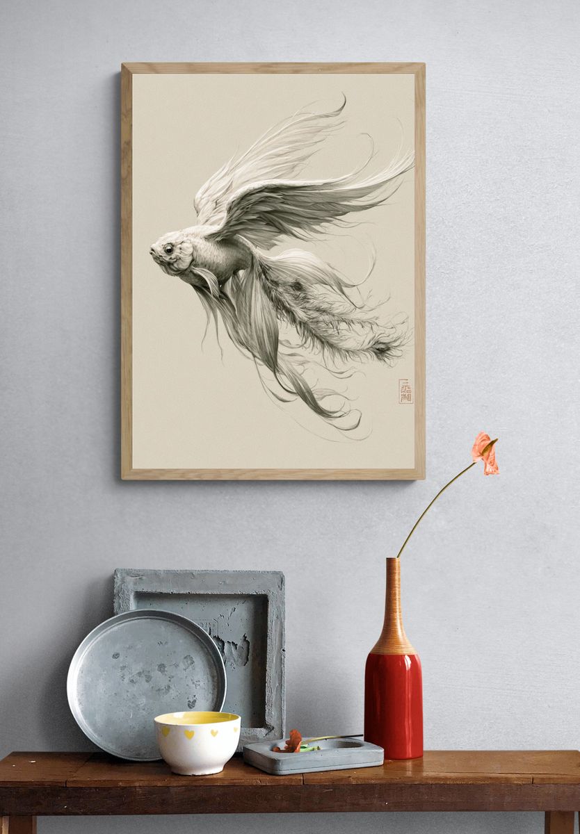 Flying Goldfish Ink Poster. — room view 3