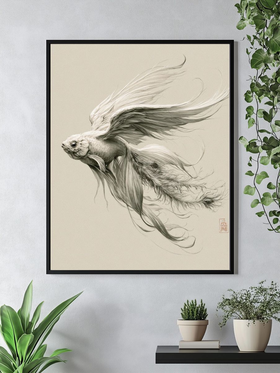 Flying Goldfish Ink Poster. — room view 4