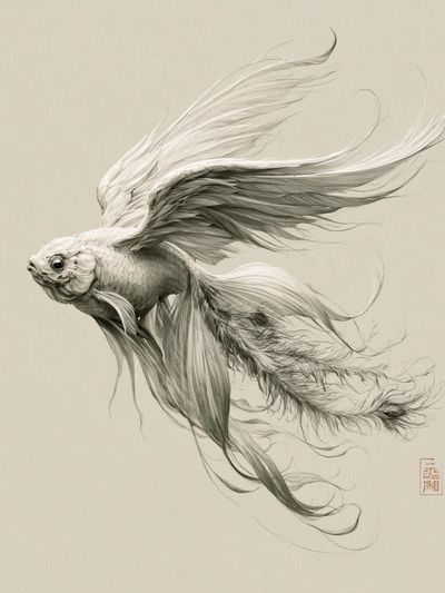 Flying Goldfish Ink Poster. poster