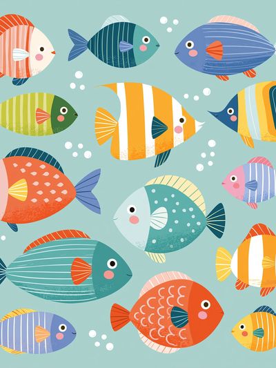 Playful Fish Pattern Illustration Poster.