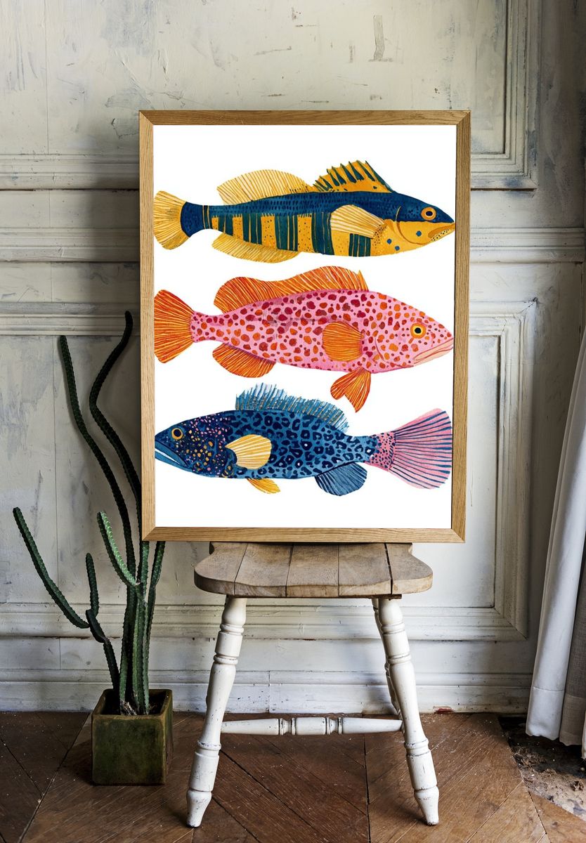 Colorful Fish Illustration Poster. — room view 1