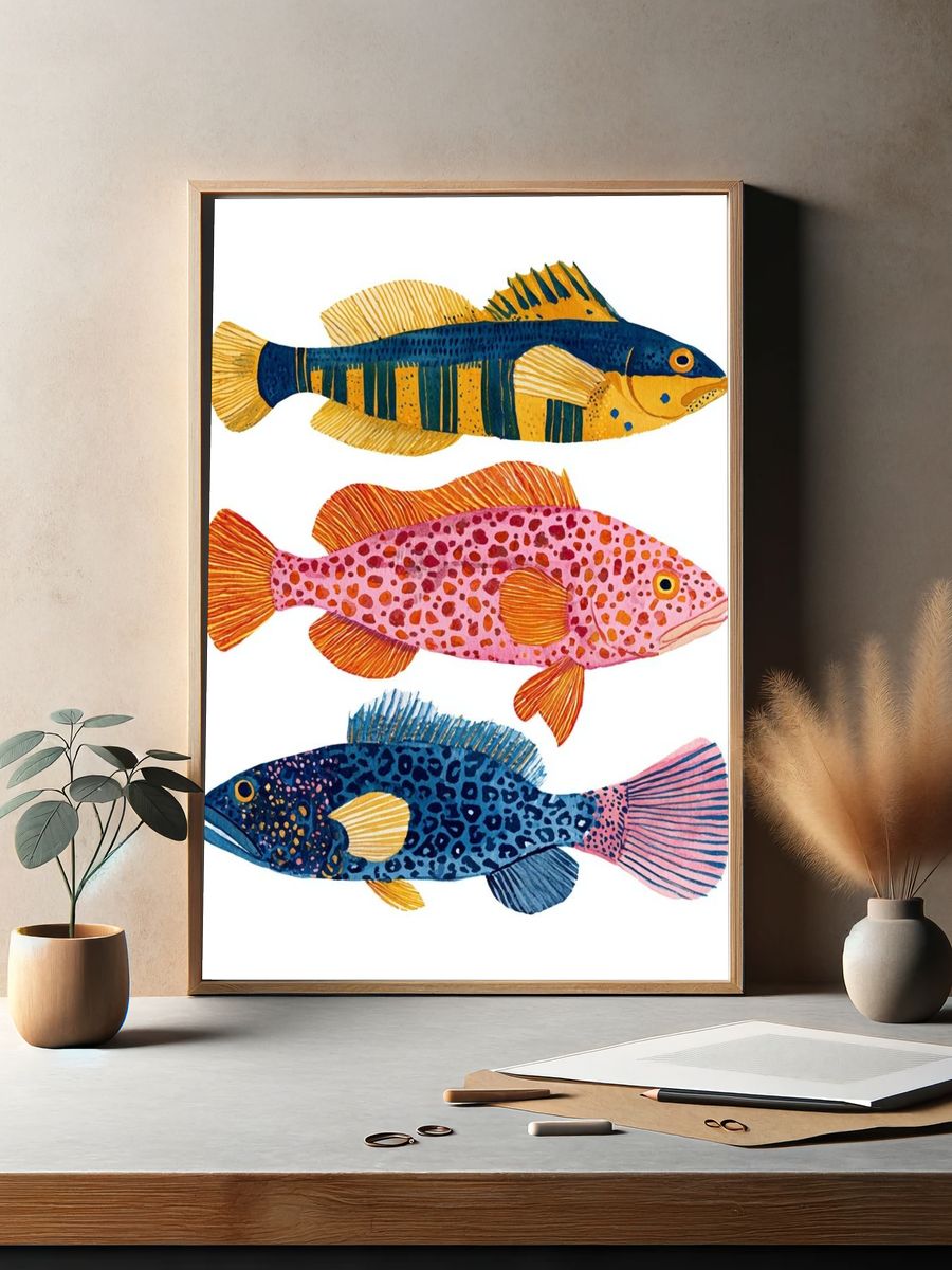 Colorful Fish Illustration Poster. — room view 2