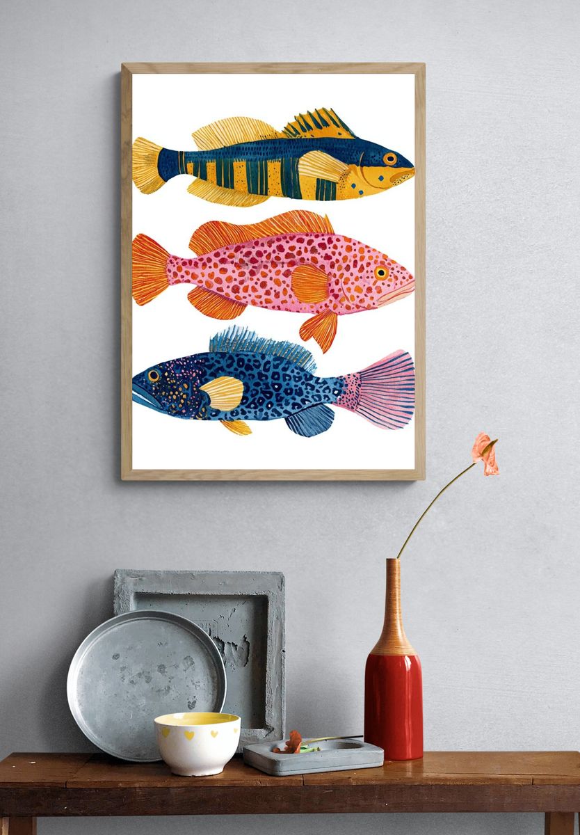 Colorful Fish Illustration Poster. — room view 3