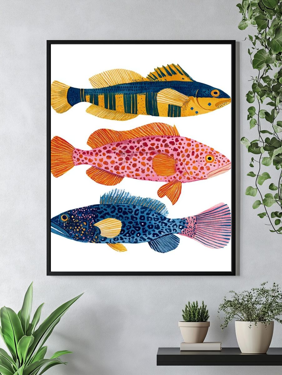 Colorful Fish Illustration Poster. — room view 4