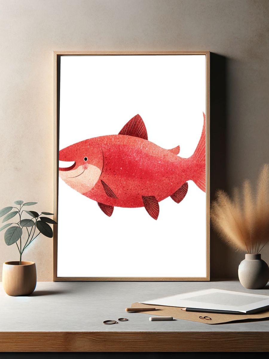 Happy Salmon Illustration Poster. — room view 2