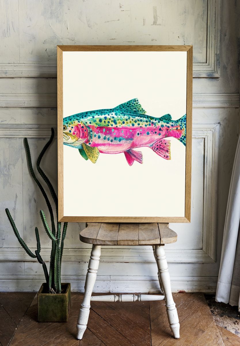 Colorful Rainbow Trout Illustration Poster. — room view 1